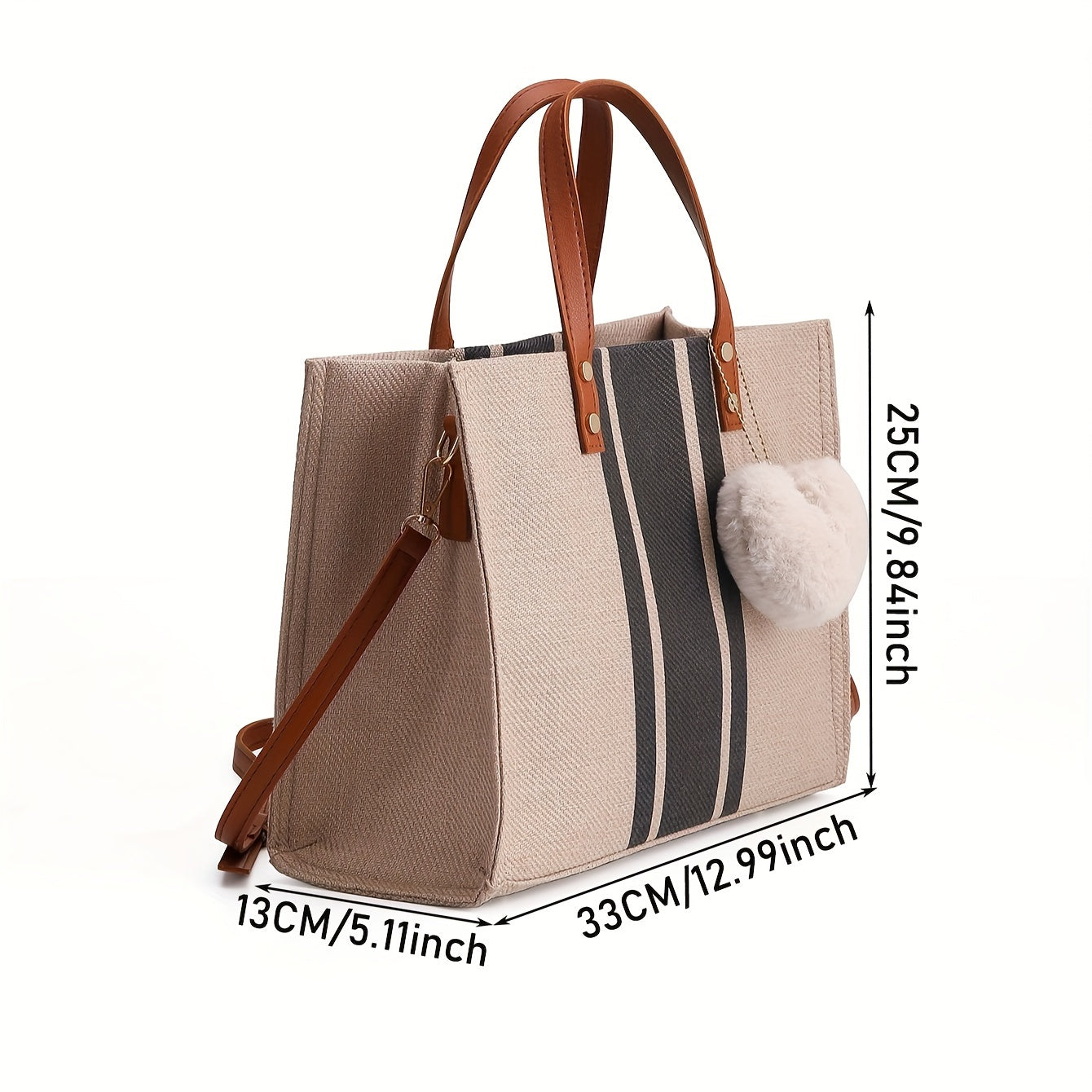 Women's Canvas Tote Bag Large Capacity Striped Polyester for Commuting