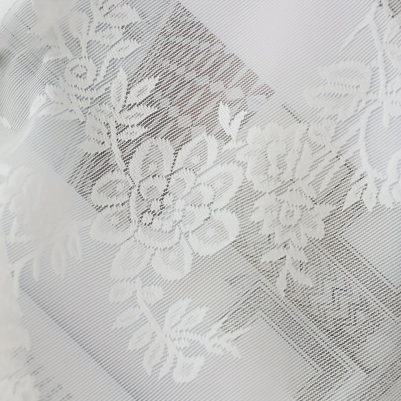 French White Lace Sheer Curtain with Floral Pattern for Living Room Privacy and Decor