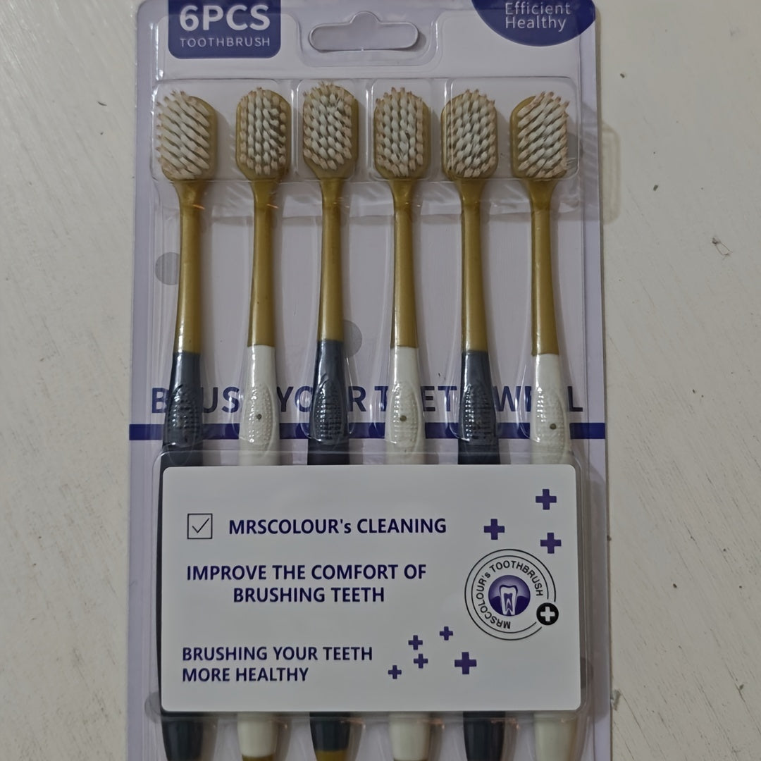 6-Pack Soft Microfiber Bristle Adult Toothbrushes Full-Size Head Gum Care Plaque Removal