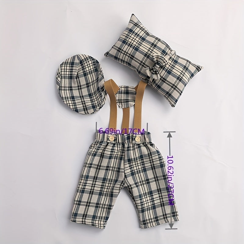 Set of 4 Newborn Baby Photography Props Plaid Costume for Infant Boys Girls Christmas Halloween Thanksgiving