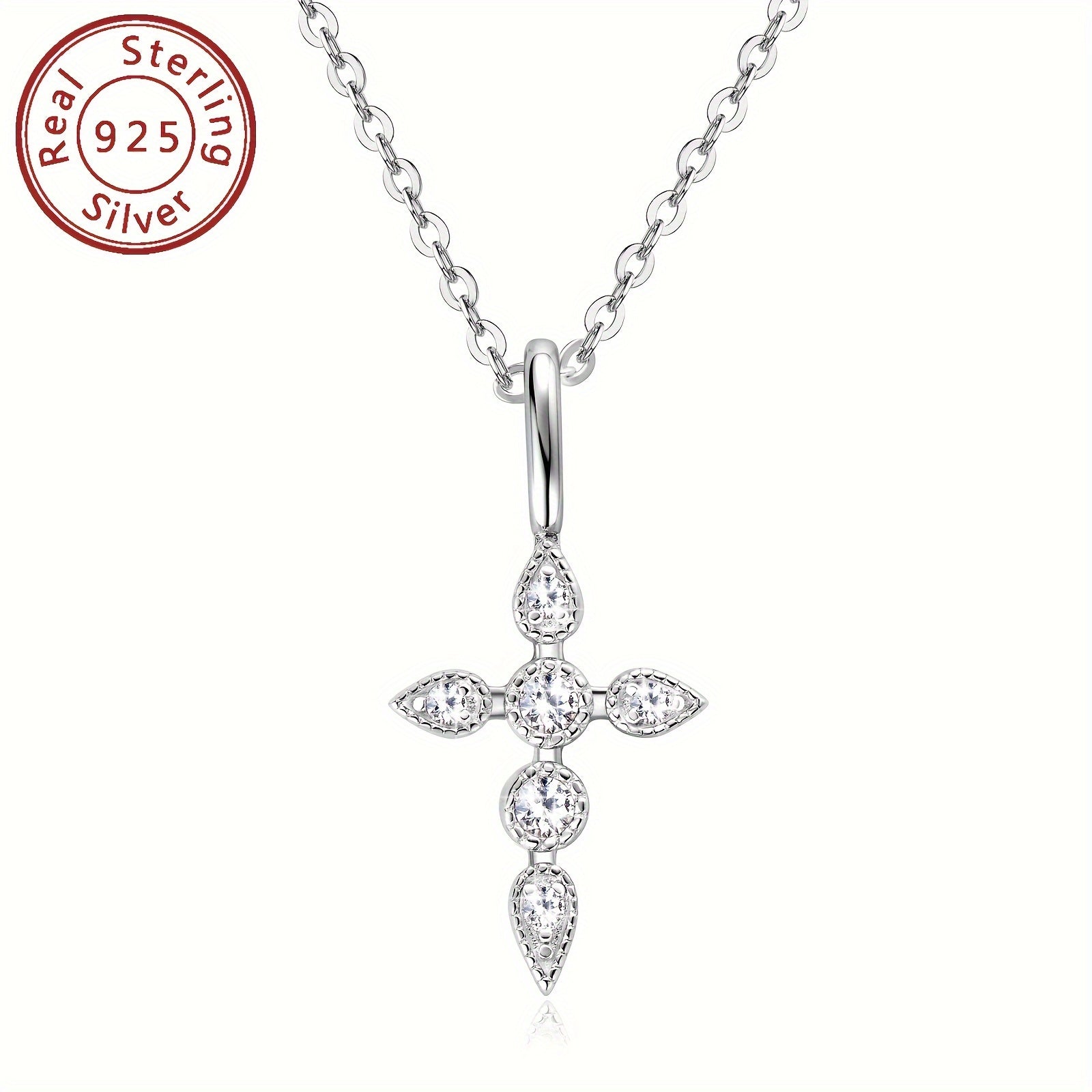 Sterling Silver Mozambique Stone Cross Necklace 40cm Pendant Jewelry