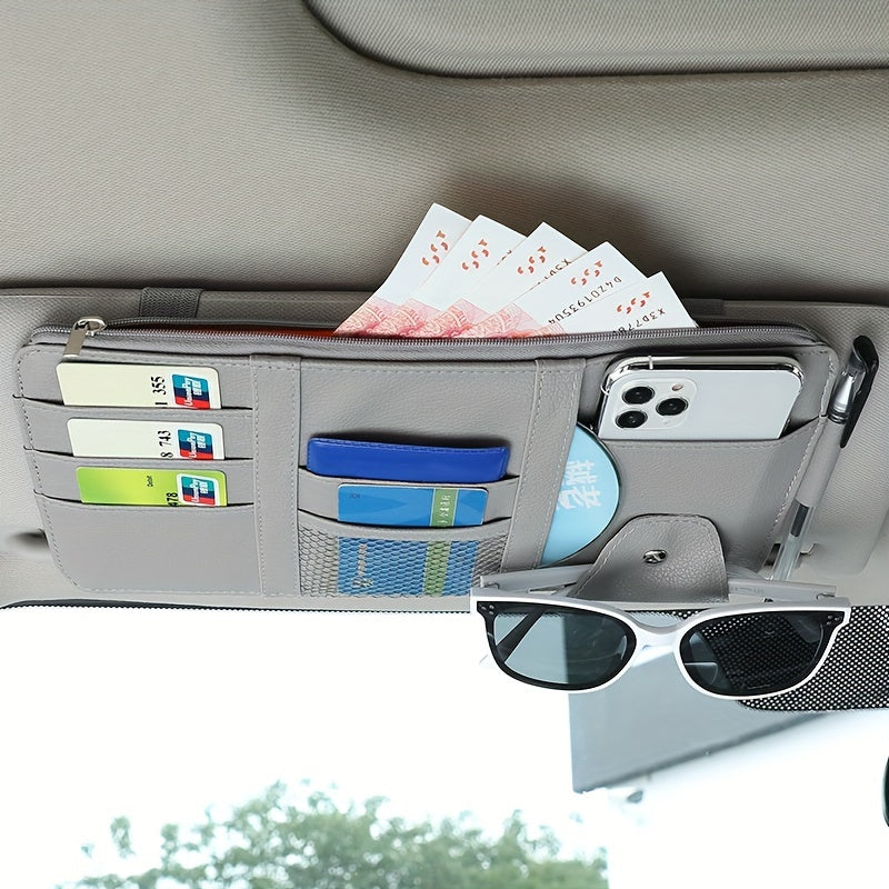 Car Glasses Holder Leather Sun Visor Card Pocket Organizer for Tickets