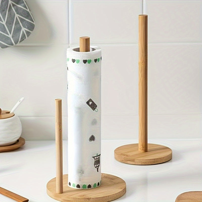 Bamboo Paper Towel Holder Vertical Stand for Kitchen Bathroom Bedroom
