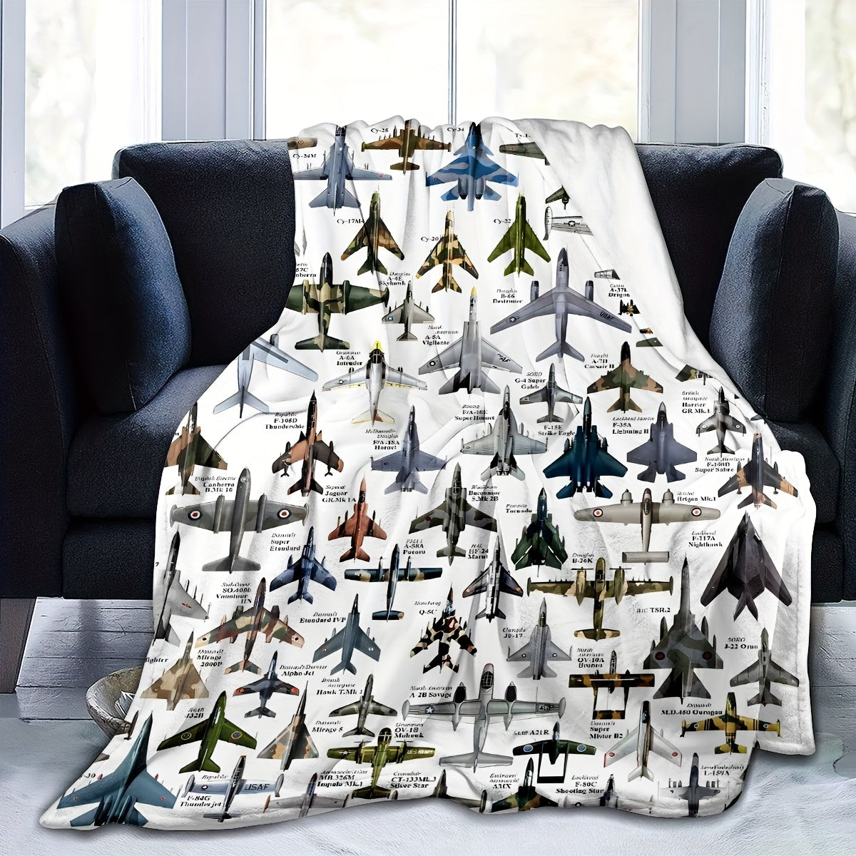 Military Aircraft Print Flannel Throw Blanket Hypoallergenic Stain-Resistant All-Season Polyester