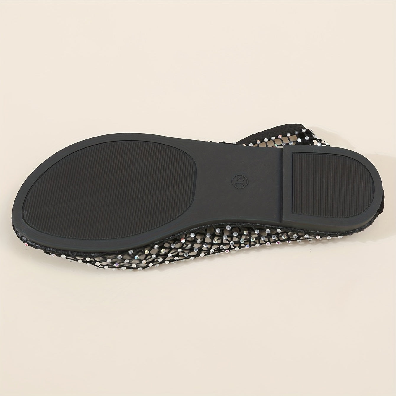 Women's Mesh Rhinestone Flat Sandals with Elastic Band and Cut-Out Design