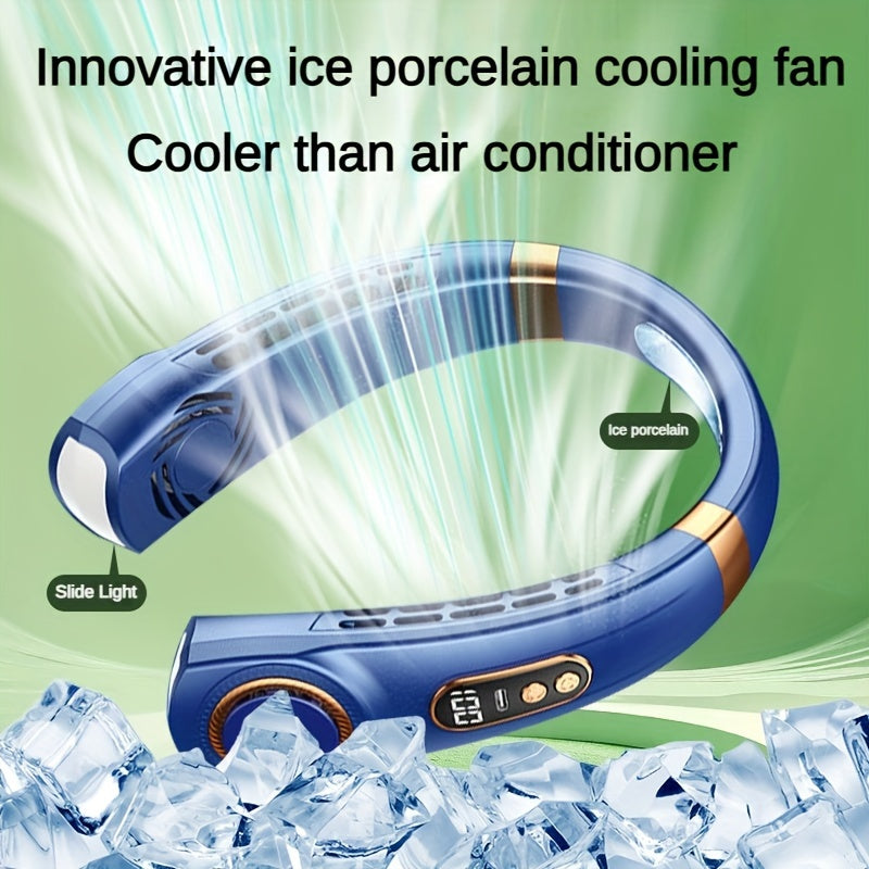 Noiseless Portable Neck Fan with LED Lights, 5-Speed Cooling, Rechargeable