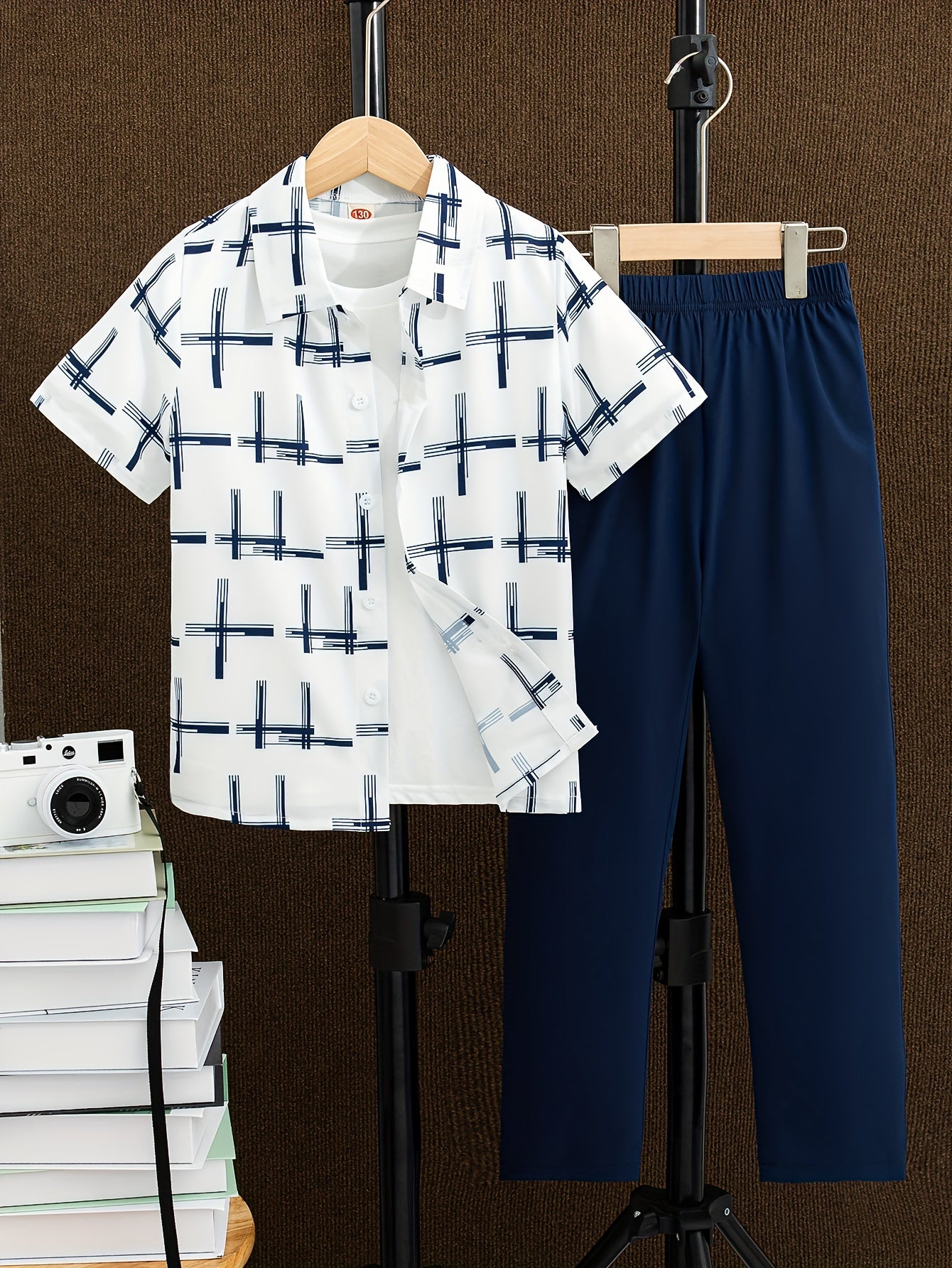 Kids' Outdoor Outfit Boys Short Sleeve Printed Top and Long Pants Summer Casual