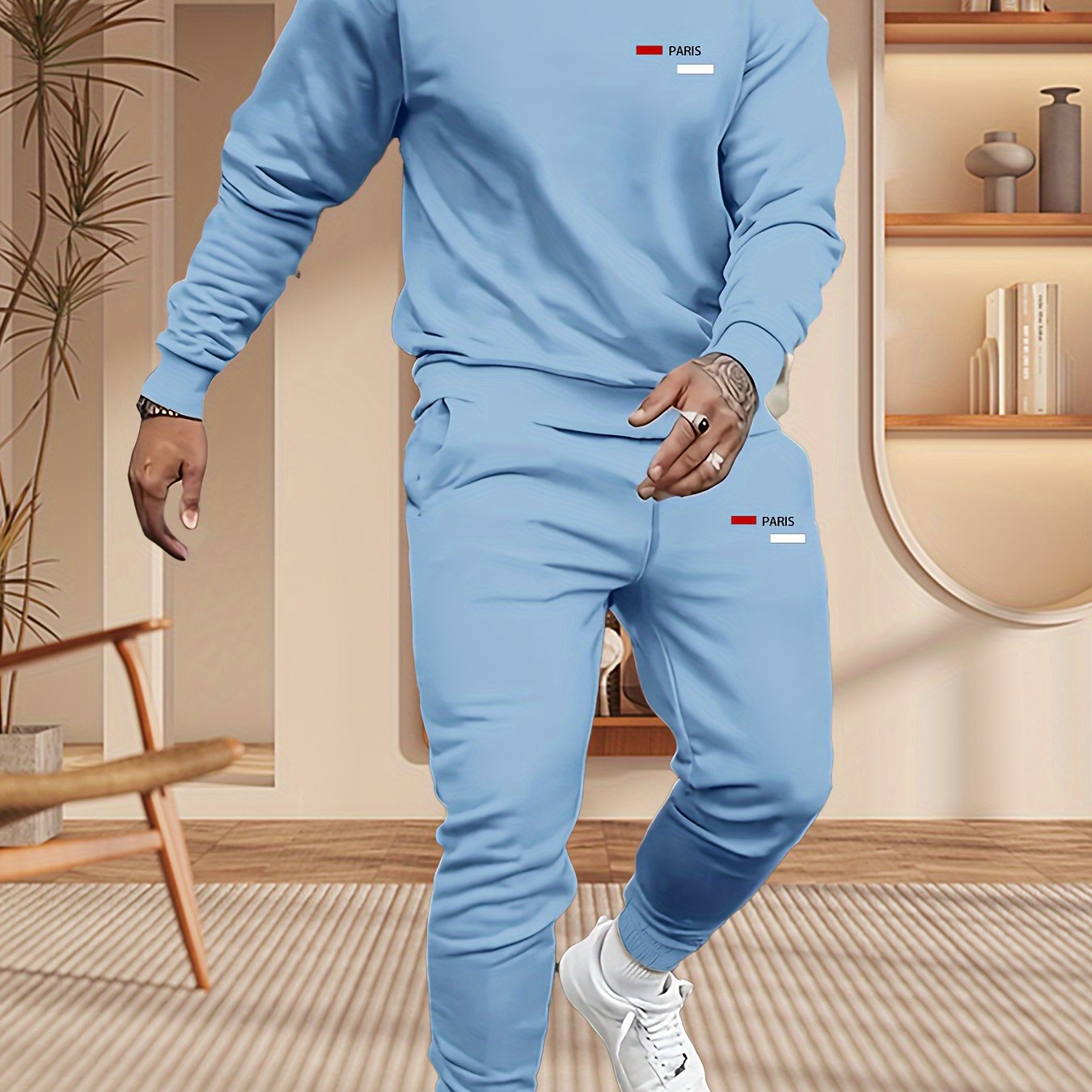 Мужской комплект худи и джоггеры из полиэстера с буквенным принтом, повседневный, для весны и осени