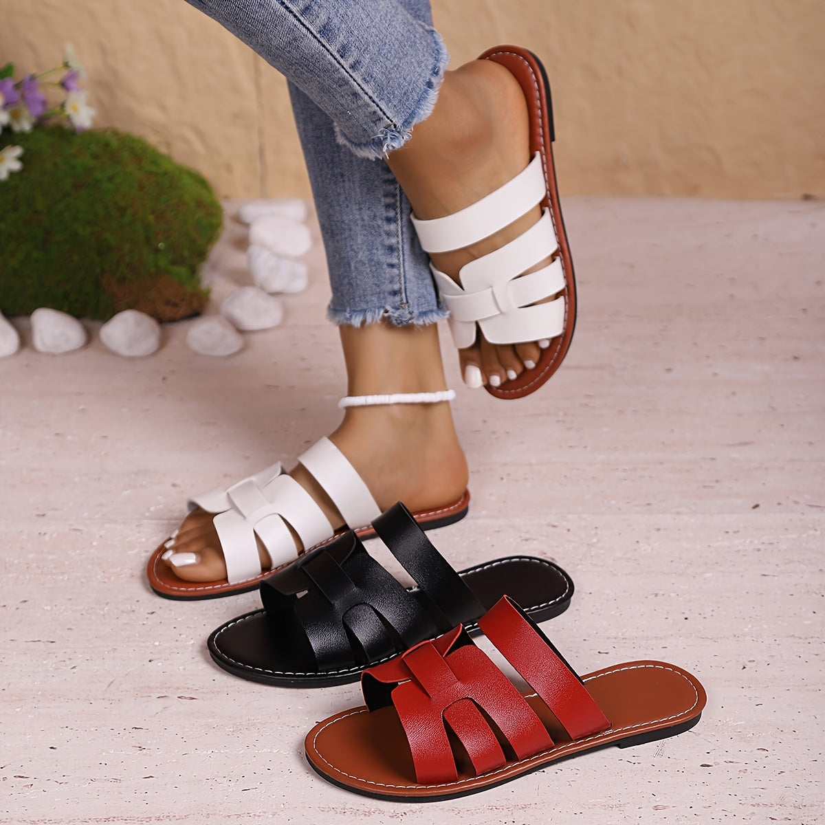 Women's Plus Size Open-Toe Flat Sandals Breathable Strappy Summer Beach