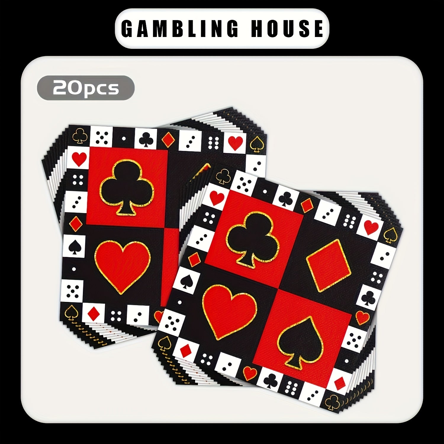 Qayta ishlatilmaydigan Poker mavzusidagi kokteyl salfetkalar 16.26x16.26 sm, partiyalar va bayramlar uchun