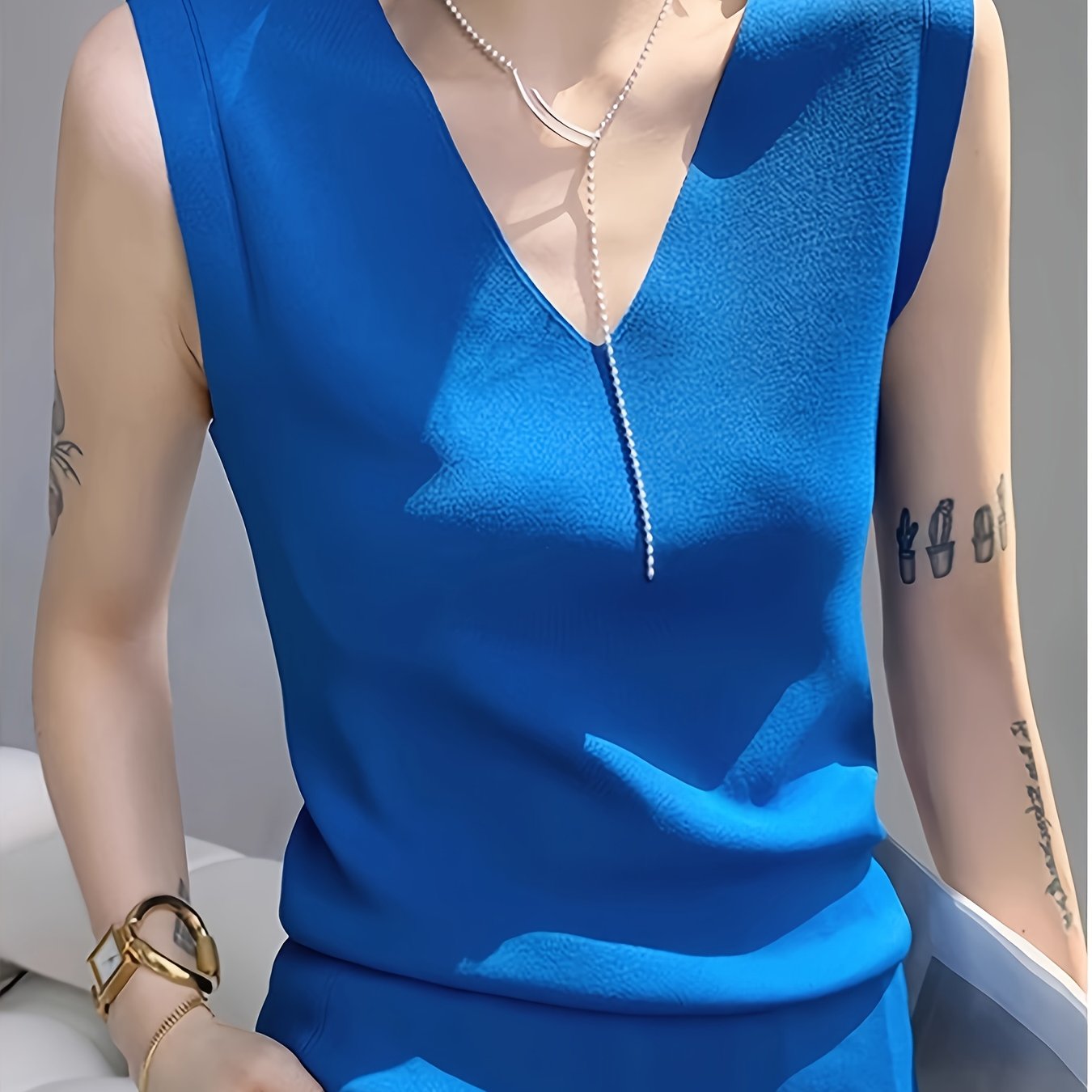 Plus Size Blue Ice Silky Fiber Fabric Camisole Vest for Women Summer Sleeveless Top