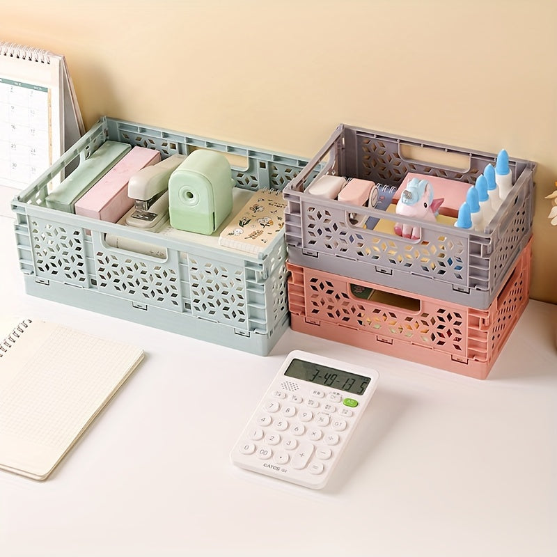 Plastic Folding Storage Basket with Handle for Snacks Fruits and Cosmetics