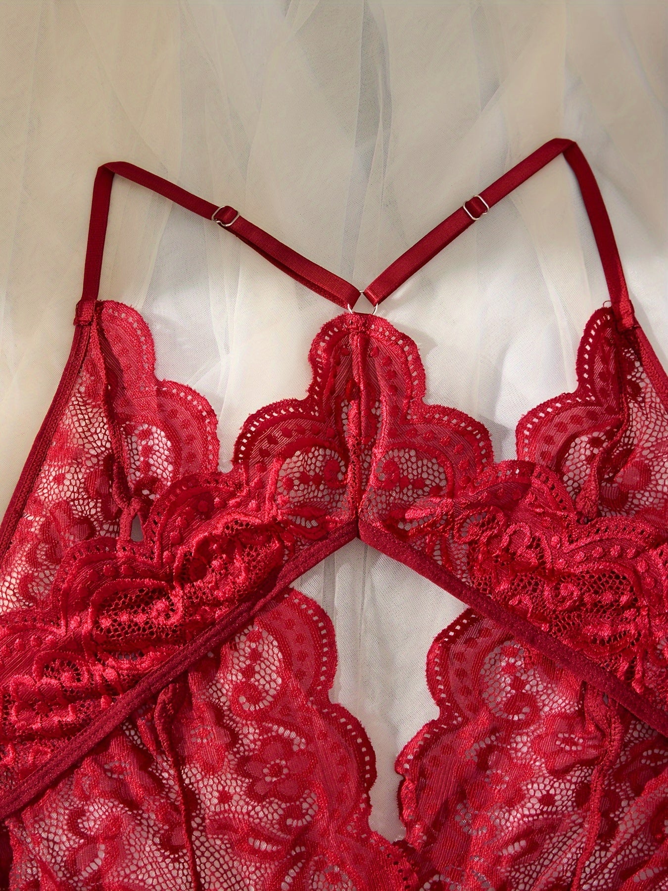 Women's Floral Lace Teddy and Mesh Bodysuit Lingerie Set