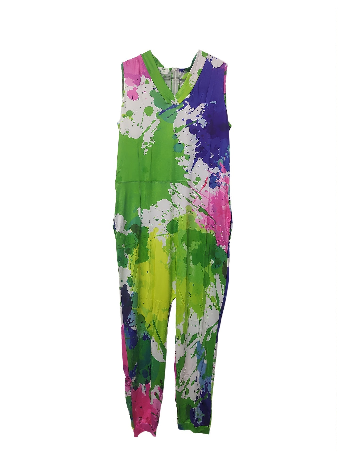 Women's Slim-Fit Sleeveless Tie-Dye Jumpsuit with Pockets