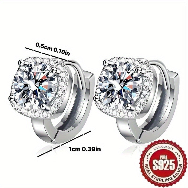 925 Silver Retro Square Earrings with Synthetic Zircon for Daily and Party Wear