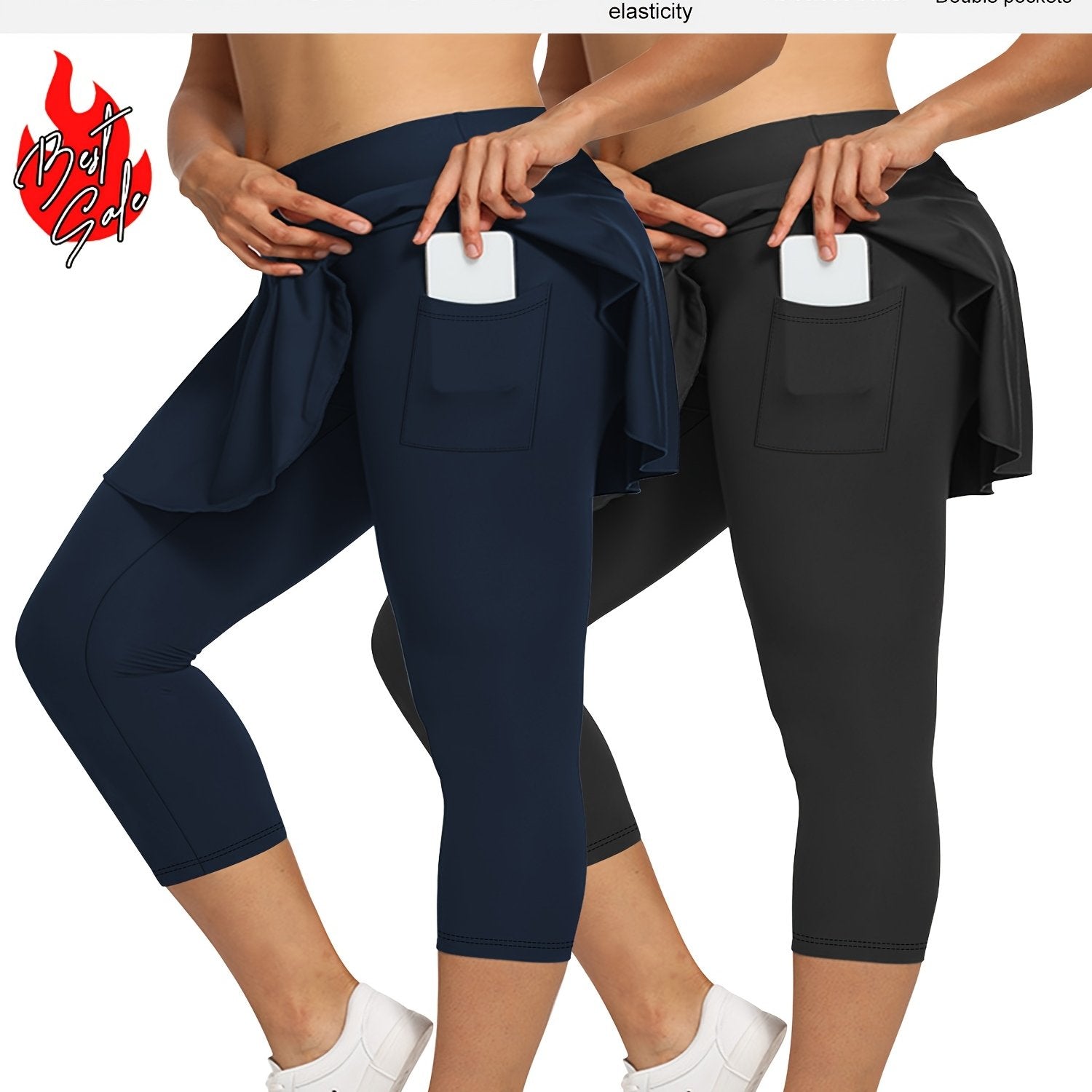 Women's High-Waist 7-Inch Skort Pants with Pockets Stretchy Soft Plus Size