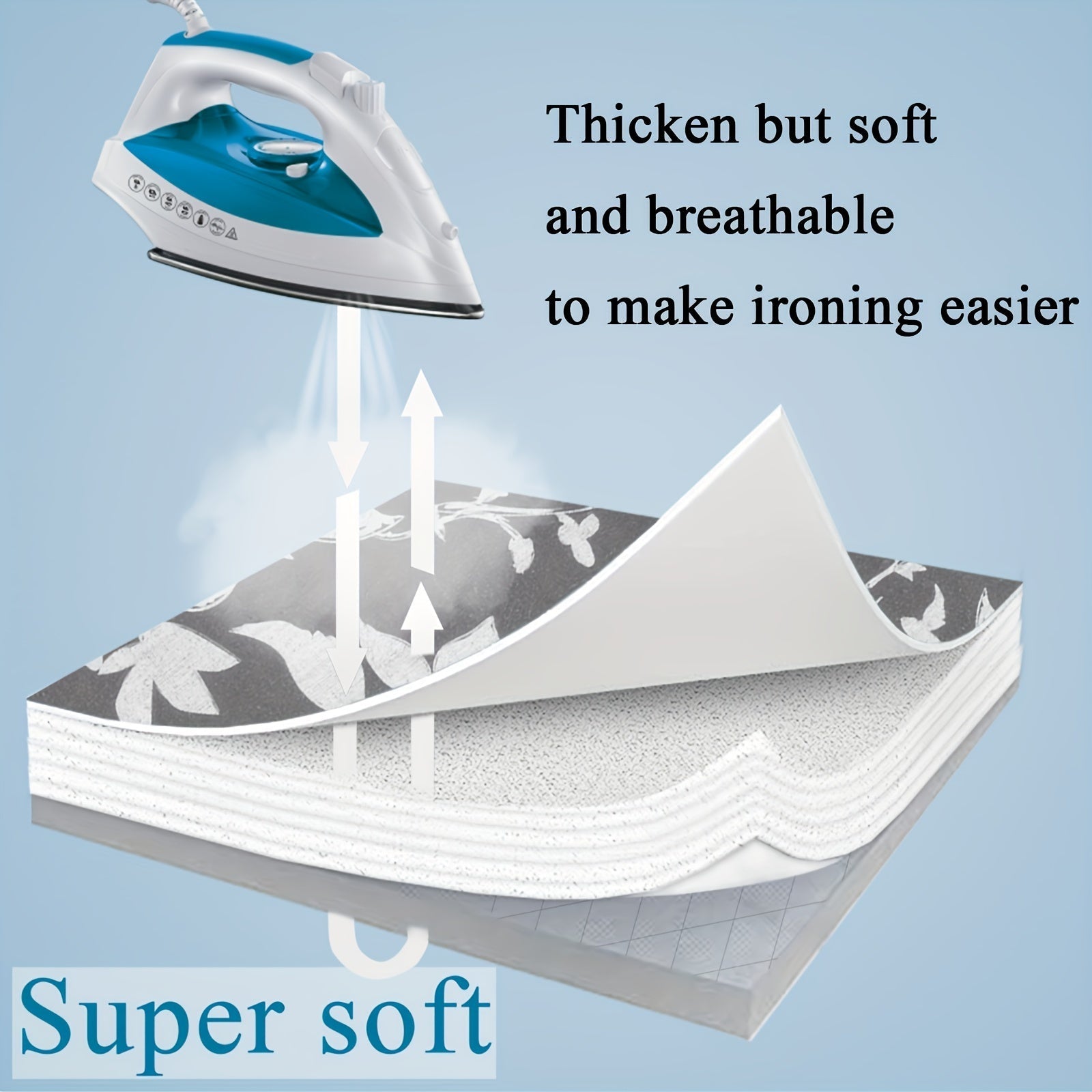 Floral Ironing Board Cover 1pc, Gray and White, Durable 400gsm Felt, Adjustable