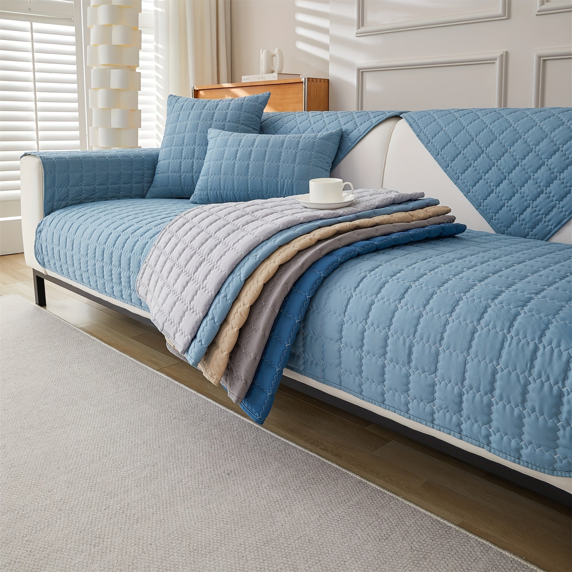 Современный минималистичный чехол для дивана в серо-бежевом ромбовидном узоре, подходит для домашних животных и стирается в машине, подходит для диванов, вмещающих от одного до четырех человек.