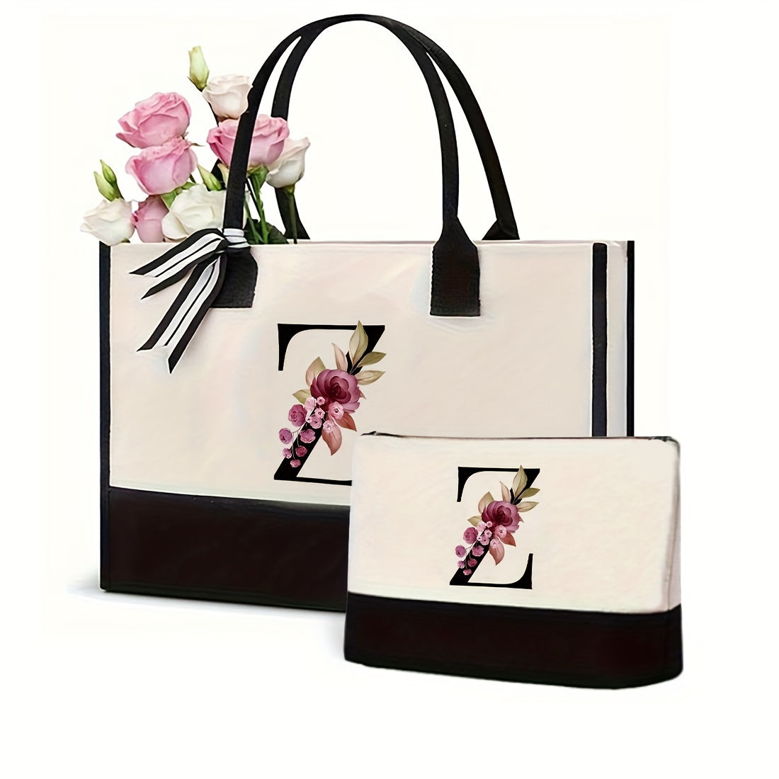 Women's Canvas Letter Handbag Large Versatile Shoulder Bag for Office and Shopping