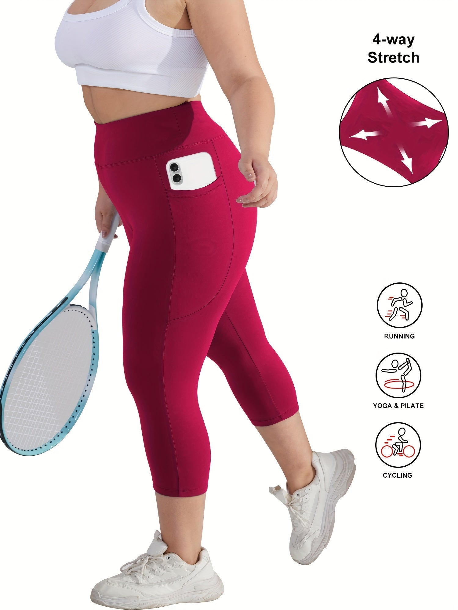 Women Plus Size High-Waist Tummy Control Capri Pants Yoga Leggings