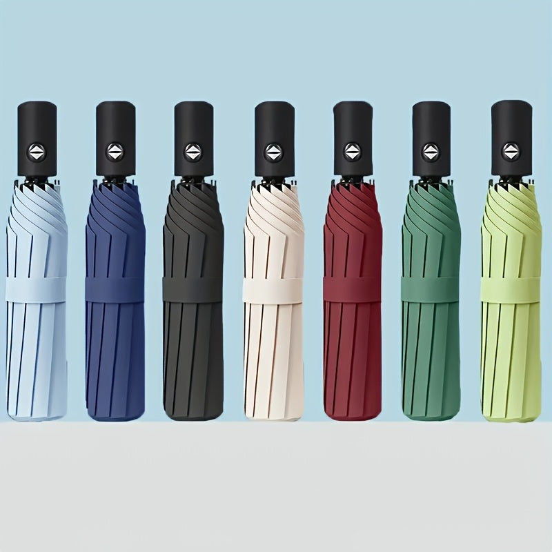 Sombrilla automática compacta verde a prueba de viento, plegable, de pongee 190T, ligera para viajes al aire libre