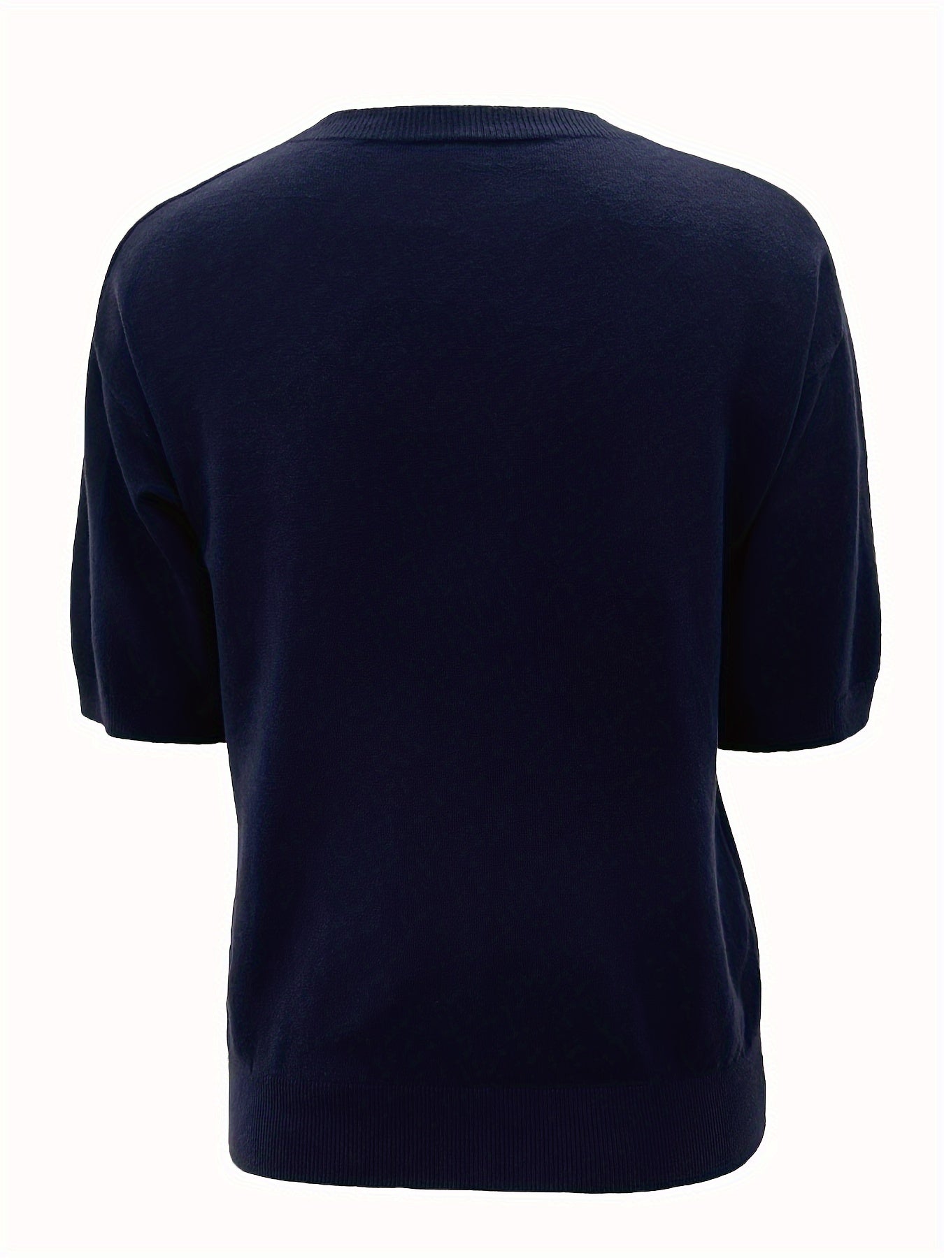 Suéter de manga corta para mujer con cuello en V, de color sólido, casual, para primavera y verano