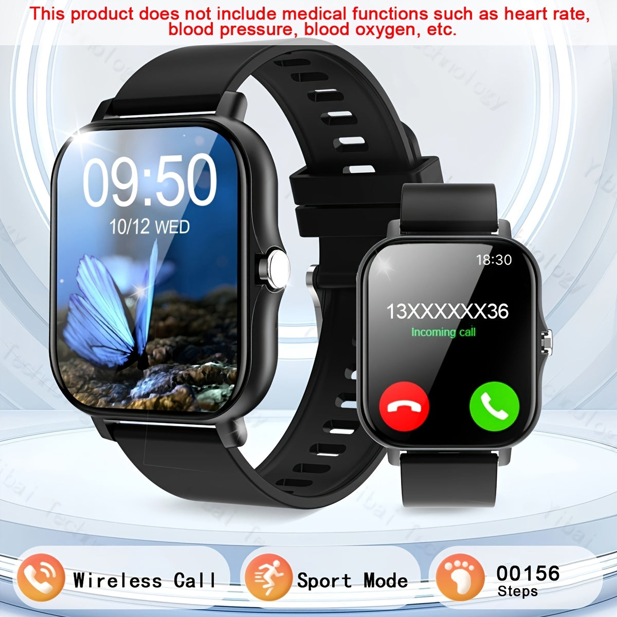 Smartwatch 1.83 Inch HD Screen Large Battery Wireless Call Fitness Tracker for Outdoor Activities Black