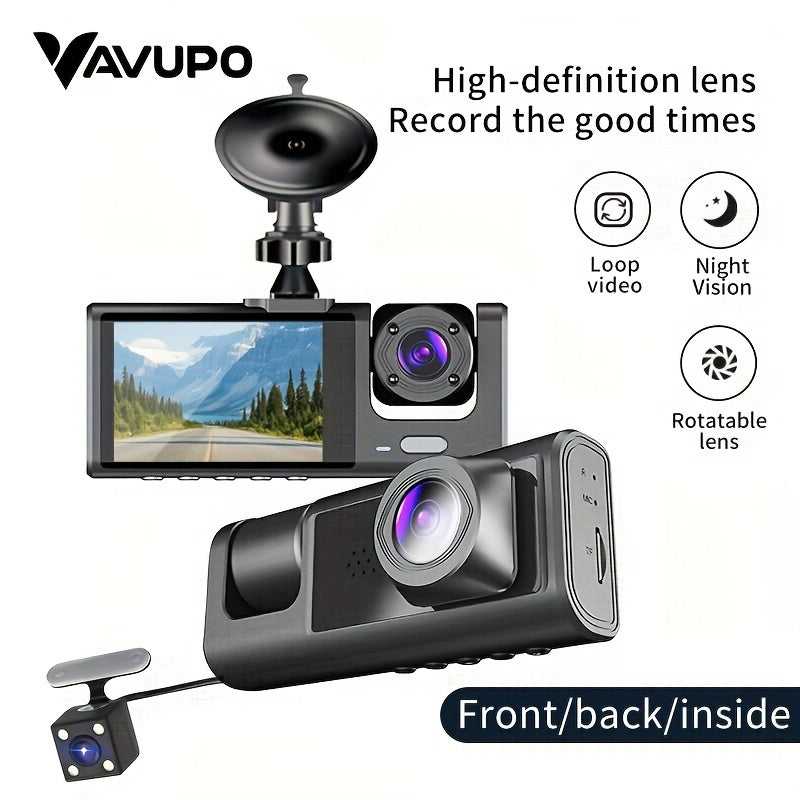 Автомобиллар учун 1080P Uch O'qli Dash Cam Infraqizil Night Vision Loop Recording Keng Burchakli Ko'rsatkich