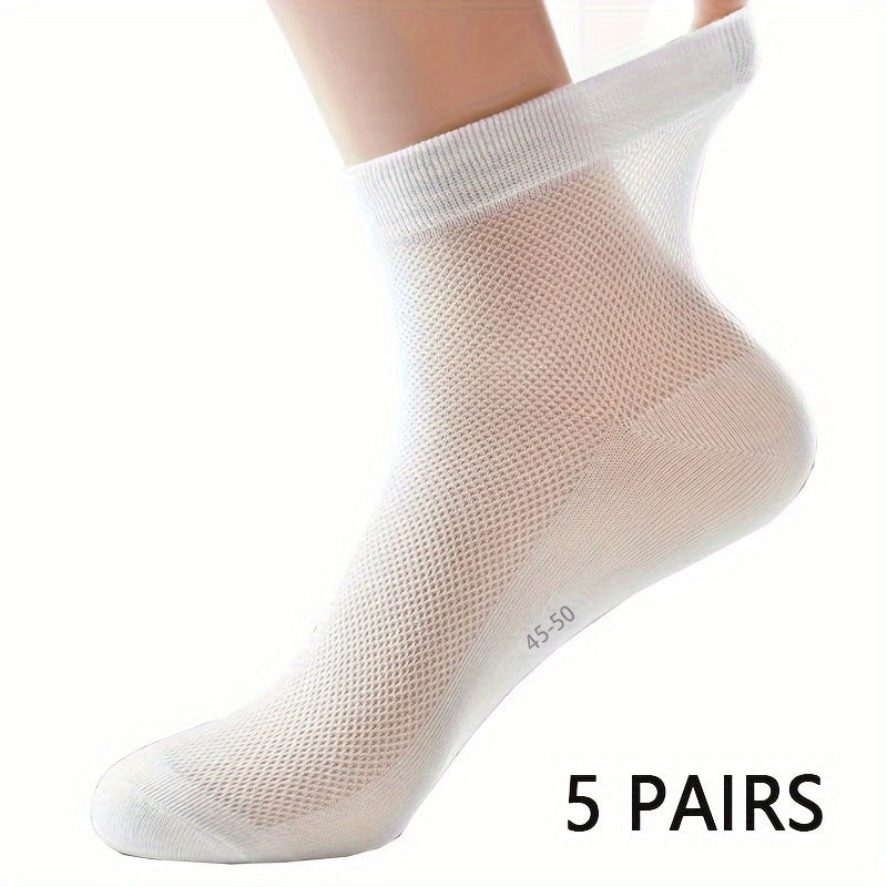 Plus Size Men's Breathable Crew Socks Summer Thin Sweat-Absorbing Pack of 5