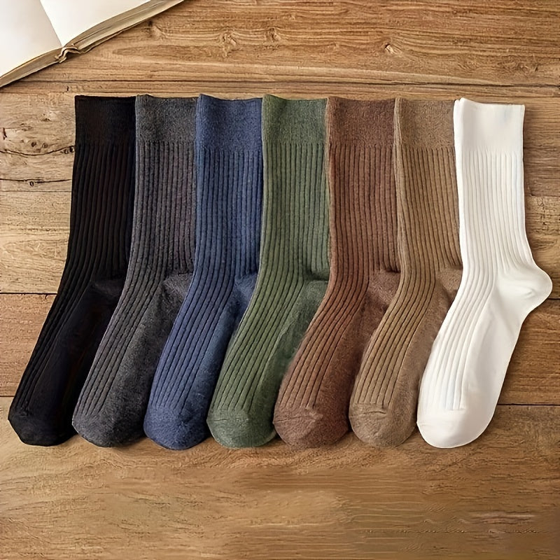 Men's Long Socks 7 Pairs Breathable Solid Color All Seasons Polyester Elastane