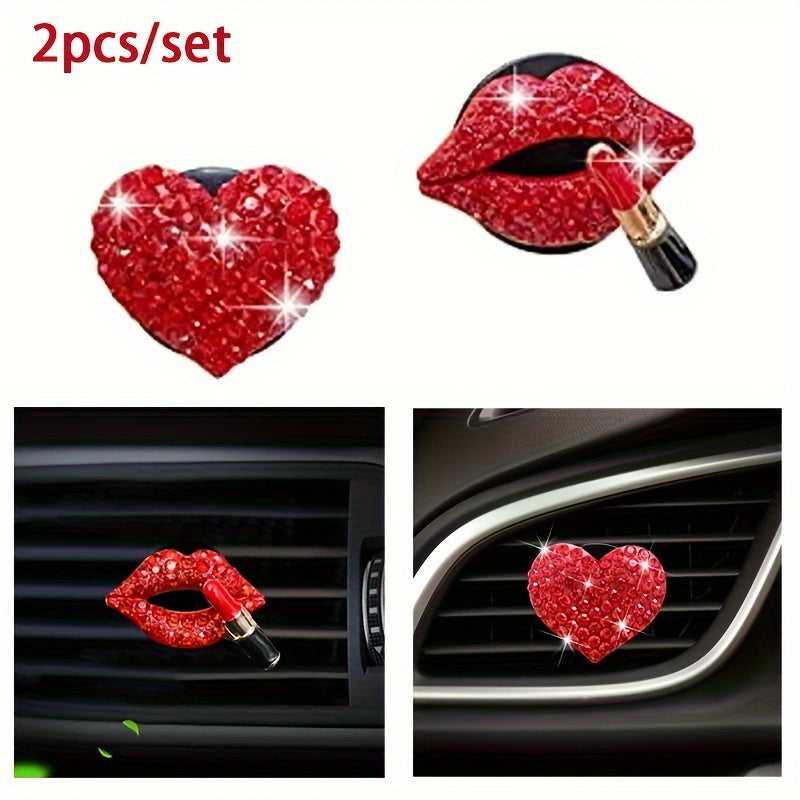 2pcs Car Aromatherapy Clip Rhinestone Heart Air Conditioner Perfume Decoration