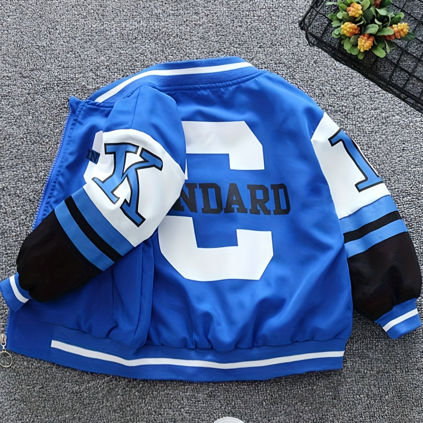 Yigitlar uchun yozuvli, rang-barang blokli kurtka, zip bilan, uzun qoʻllar, bahor va kuz uchun