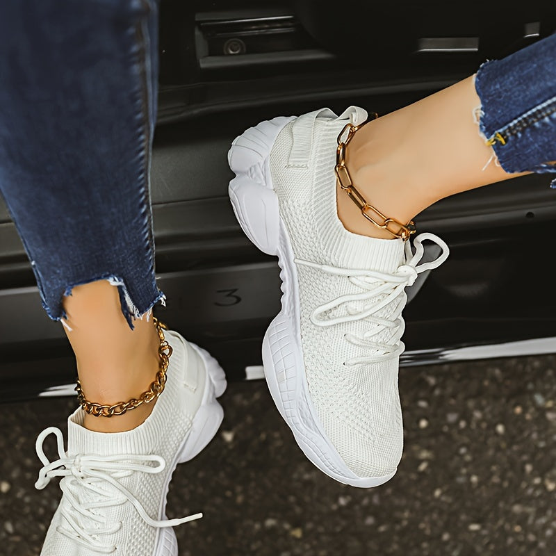 Women's Solid Color Platform Sneakers Breathable Lace-Up Running Shoes Plus Size