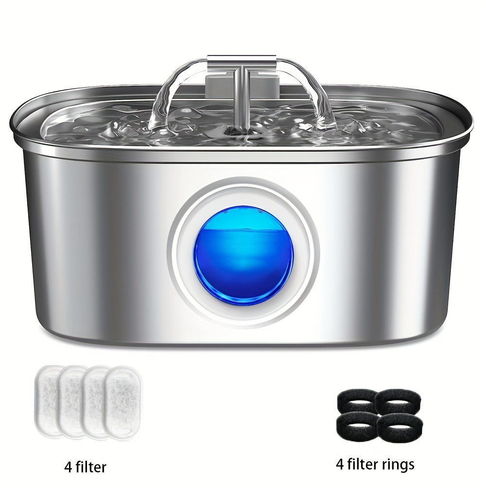 3.2L Stainless Steel Cat Water Fountain with Water Level Window and Quiet Pump