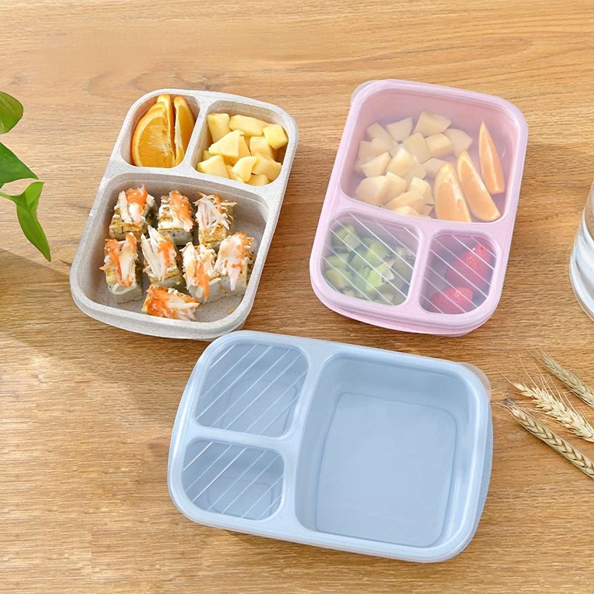 3 bo'limli Bento qutilari, maktab, ish, sayohat uchun qayta ishlatiladigan atıştırmalık konteynerlari