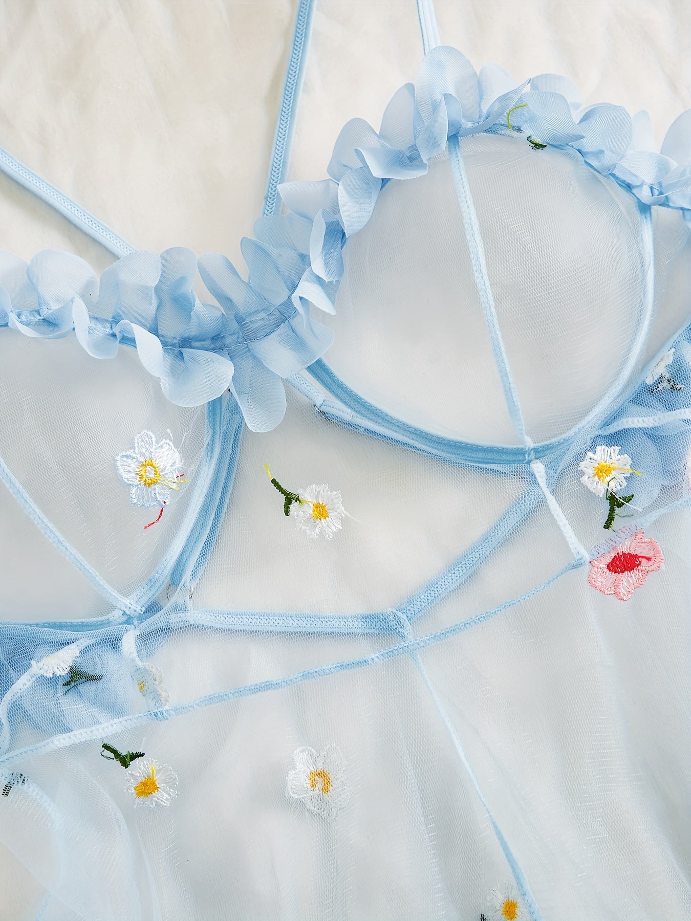 Women's See-Through Lace Dress with Flower Pattern Cross Straps and Backless Design for Lingerie