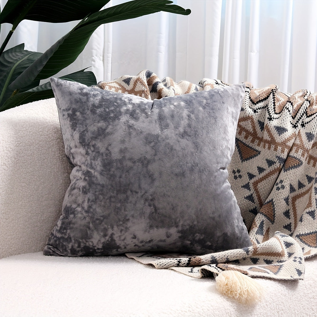 Velvet Throw Pillow Cover with Speckled Texture for Sofa and Bed 100% Polyester