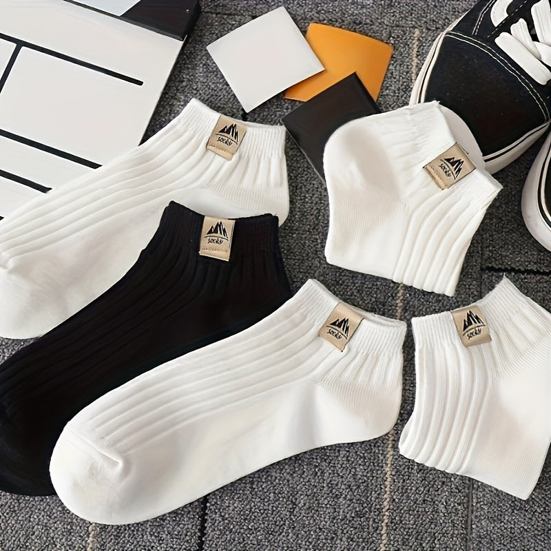 Men's Ankle Crew Socks Pack of 10/20/30 Black White Geometric Pattern Breathable Comfortable Spring Summer