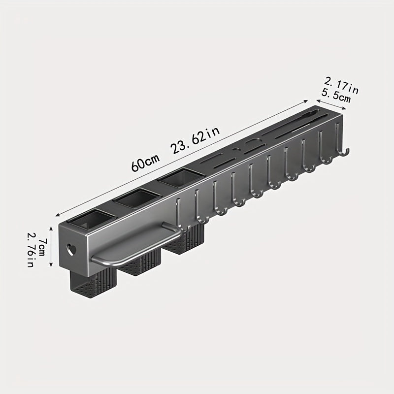 Wall Mount Kitchen Knife Rack with Hooks, Space-Saving Cutlery Organizer