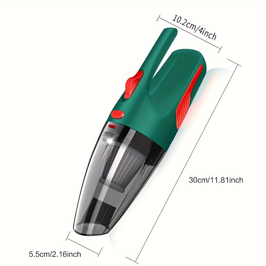 Aspiradora de interior para coche, verde y negra, de mano, con fuerte succión, eliminador de polvo