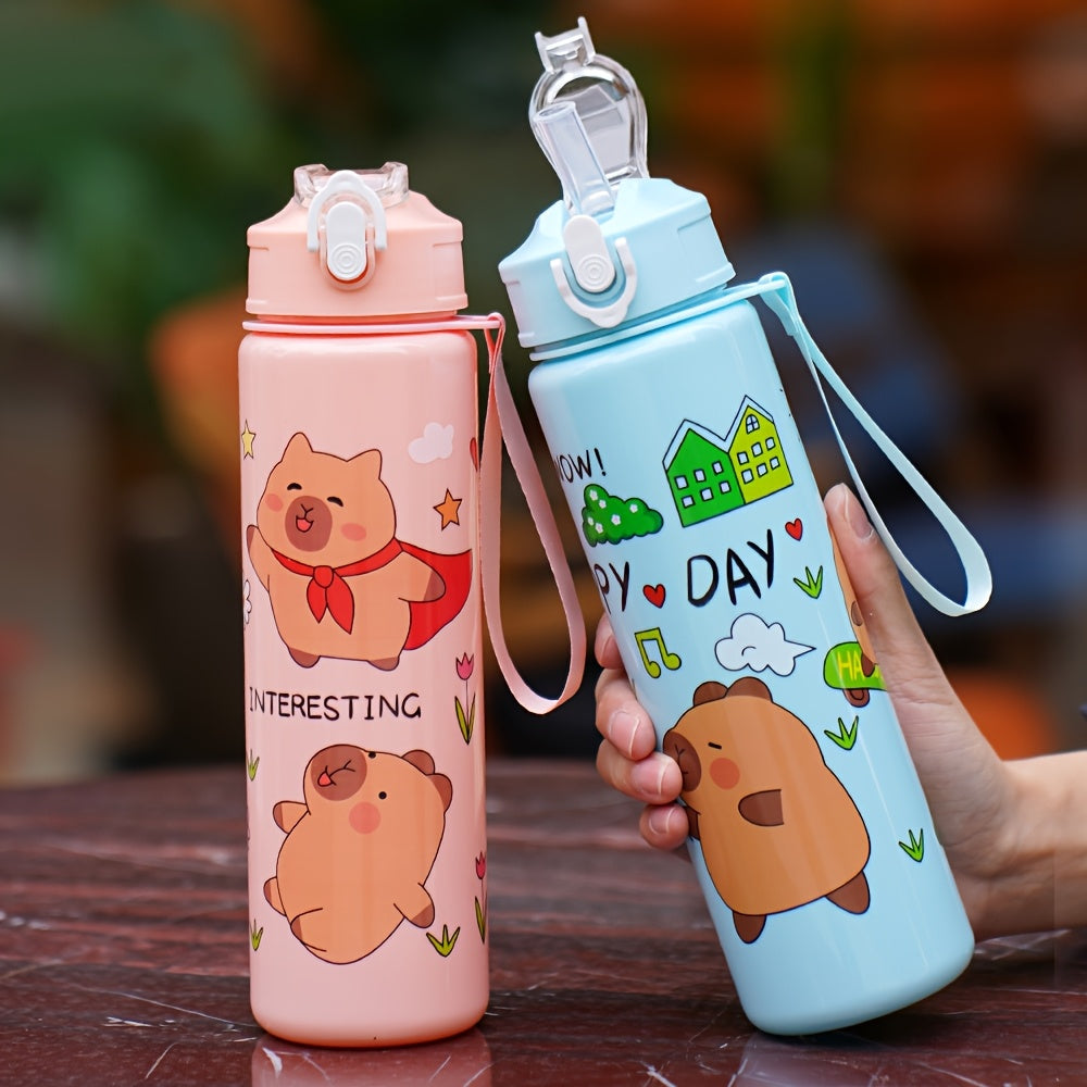 Kids Cartoon Water Bottle 21oz Leak-Proof Flip Cap Straw PVC-Free Plastic