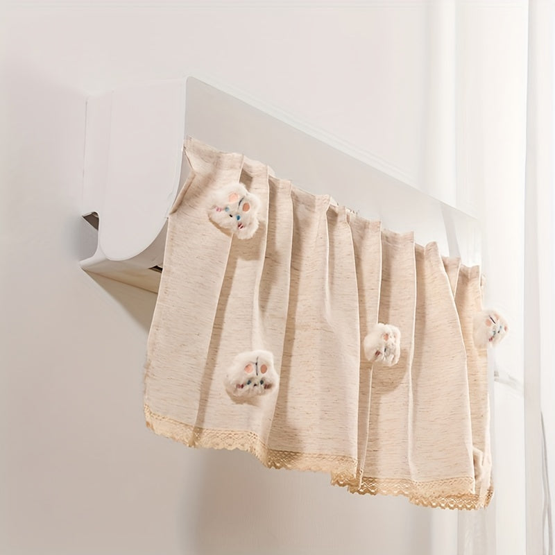 Windproof Air Conditioning Curtain with Plush Doll, Breathable Gauze Fabric, Dust and Draft Blocker