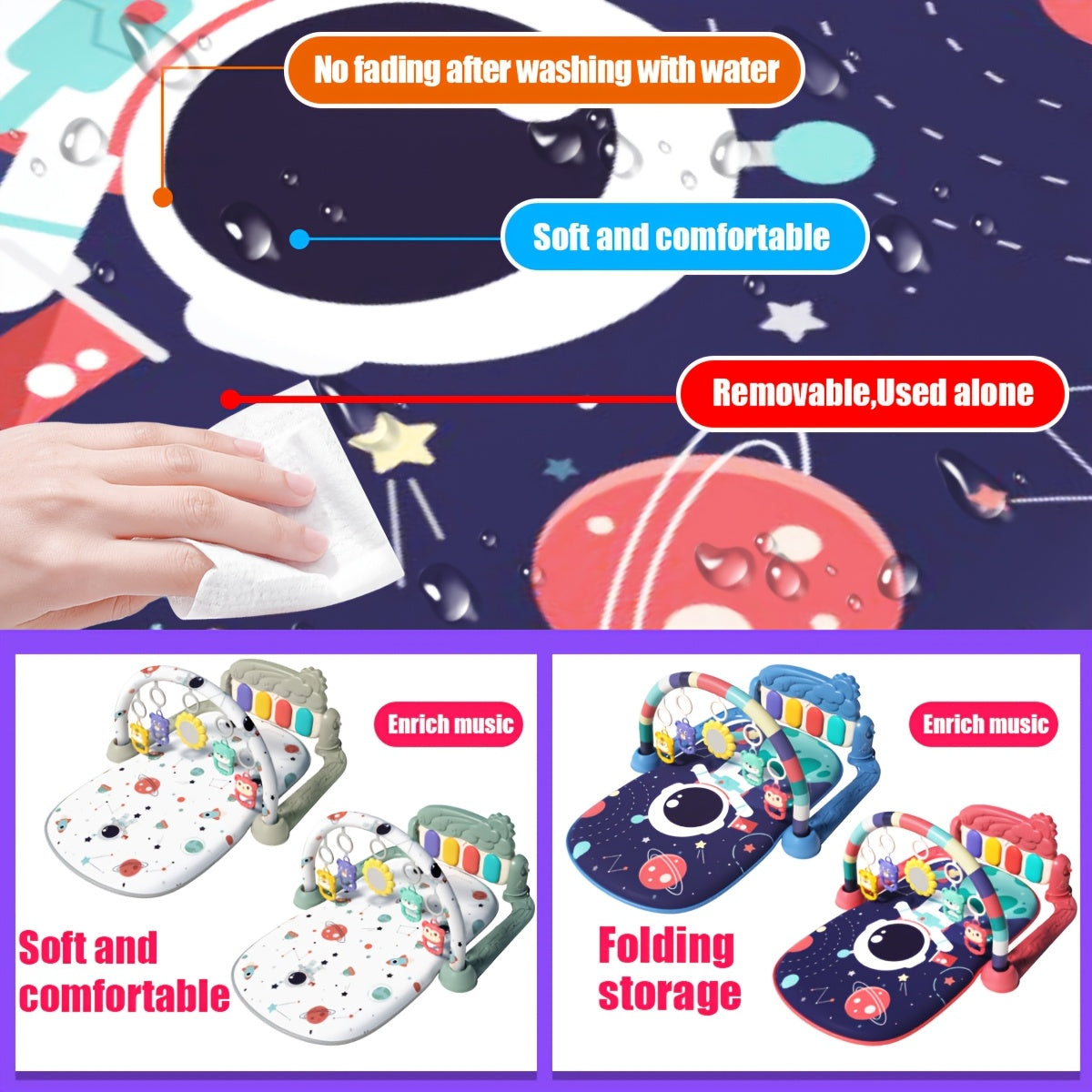 Alfombra de juego musical para bebés con piano y juguetes colgantes para recién nacidos Rojo Azul Verde