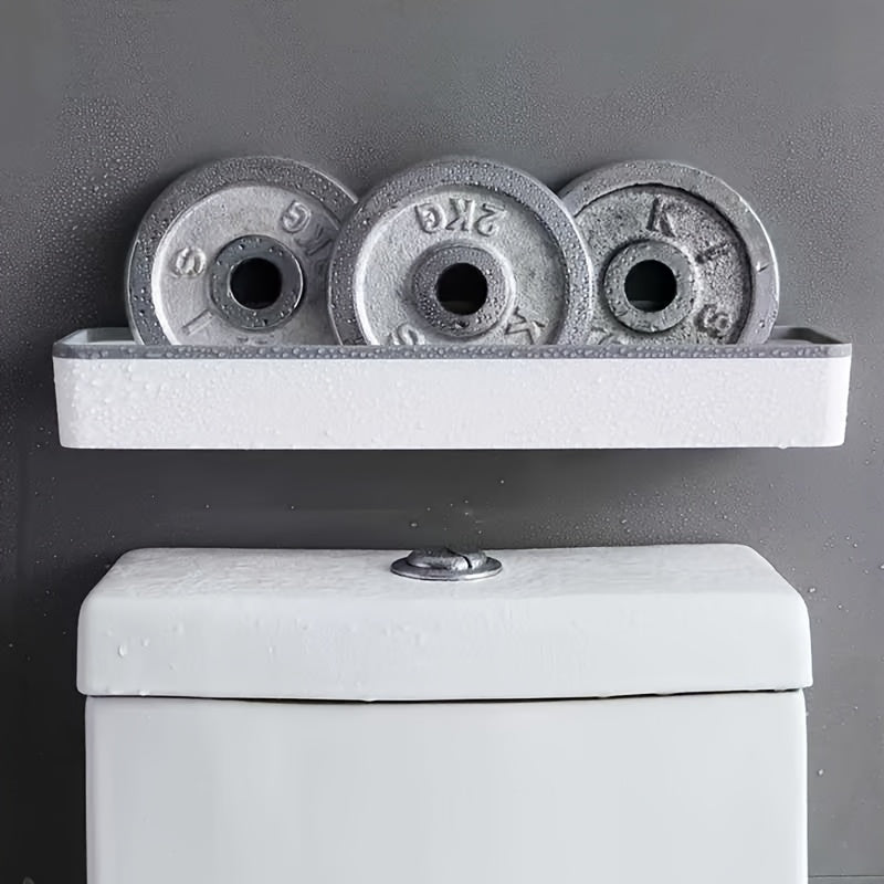 White and Gray Over-The-Toilet Bathroom Organizer Wall-Mounted Storage Shelf with 2 Compartments