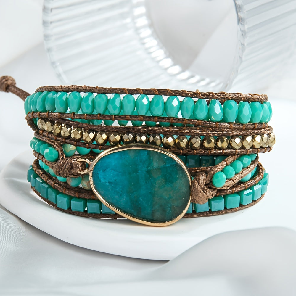 Multi-Layered Natural Stone Wrap Bracelet for Women with Colorful Beads