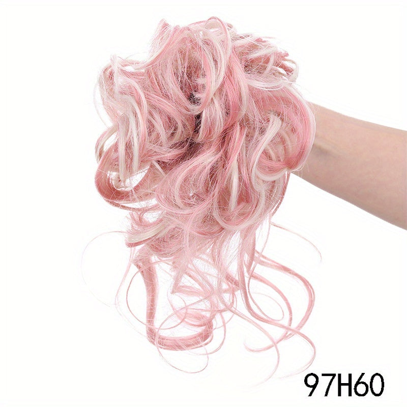 Ayollar uchun sintetik sochli bun scrunchie, tartibsiz, qovurilgan, to'lqinli sochlar uchun kengaytmalar