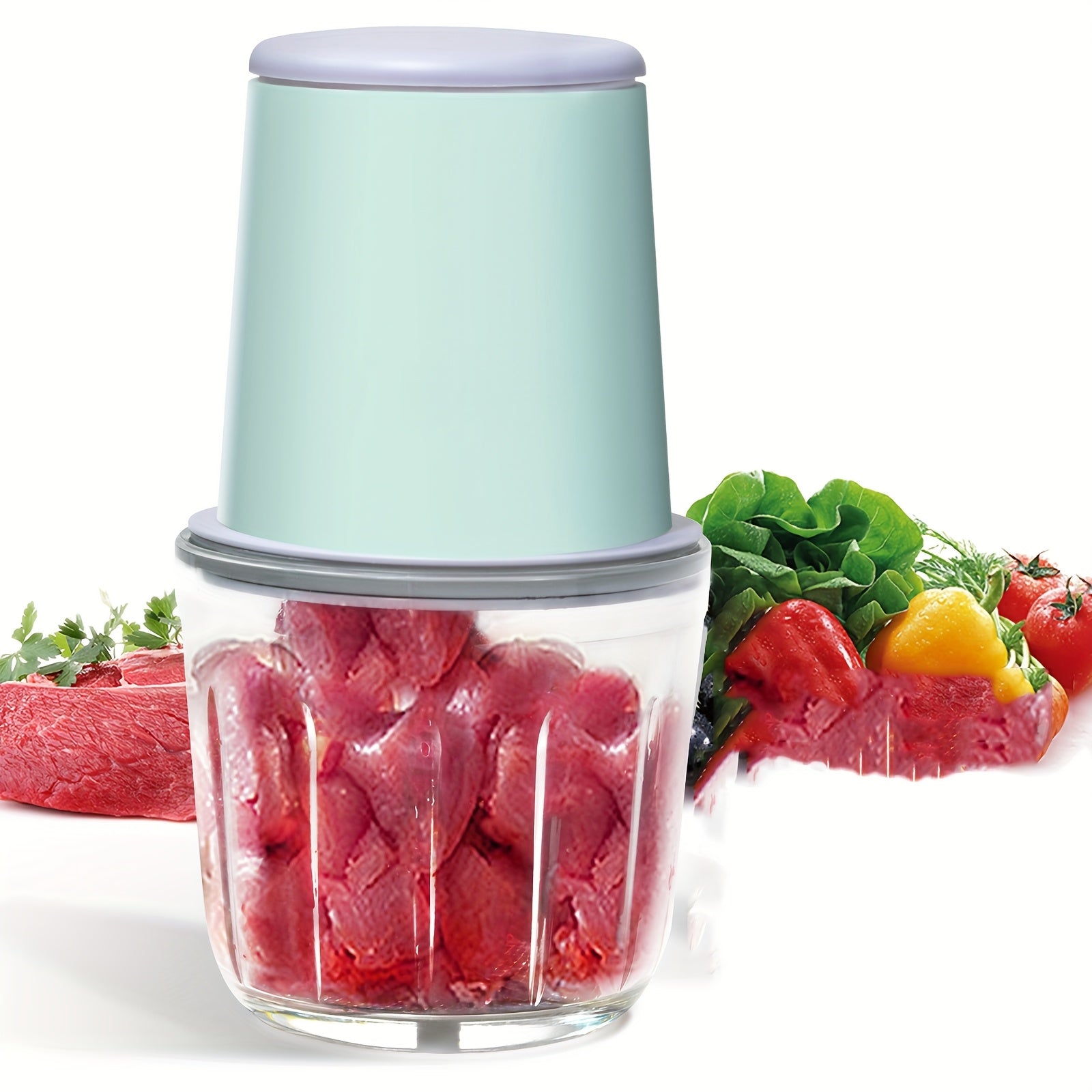 USB bilan qayta to'ldiriladigan elektr go'sht maydalagich va oziq-ovqat protsessori - 0.6L shisha blender, 6 ta o'tkir pichoq bilan, 148W, yengil to'q rangli asos, shaffof korpus, uy oshxonasida foydalanish uchun mukammal