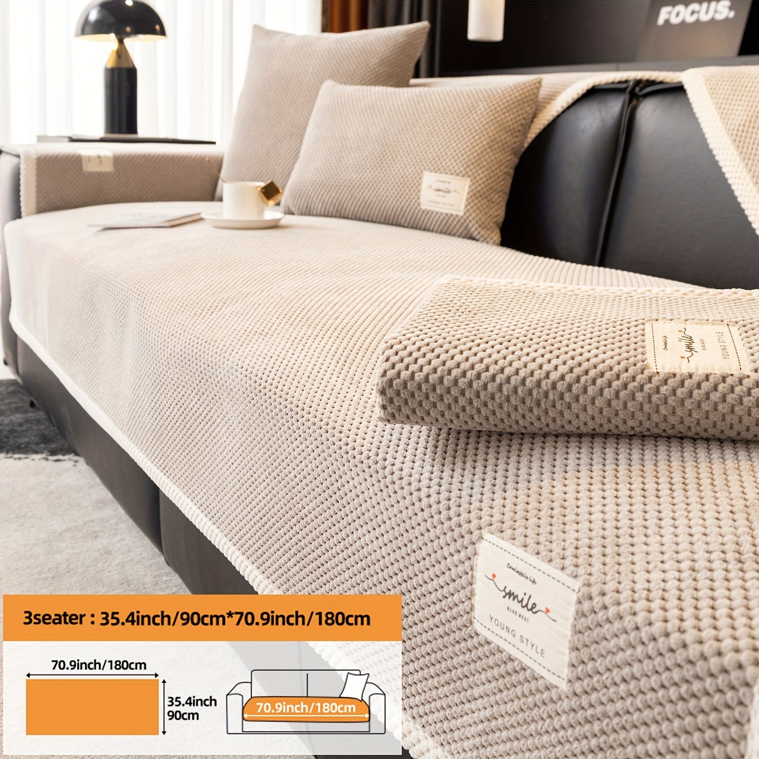 Hozirgi zamonaviy plush divan qopqog'i, barcha fasllar uchun korduroy chekkali