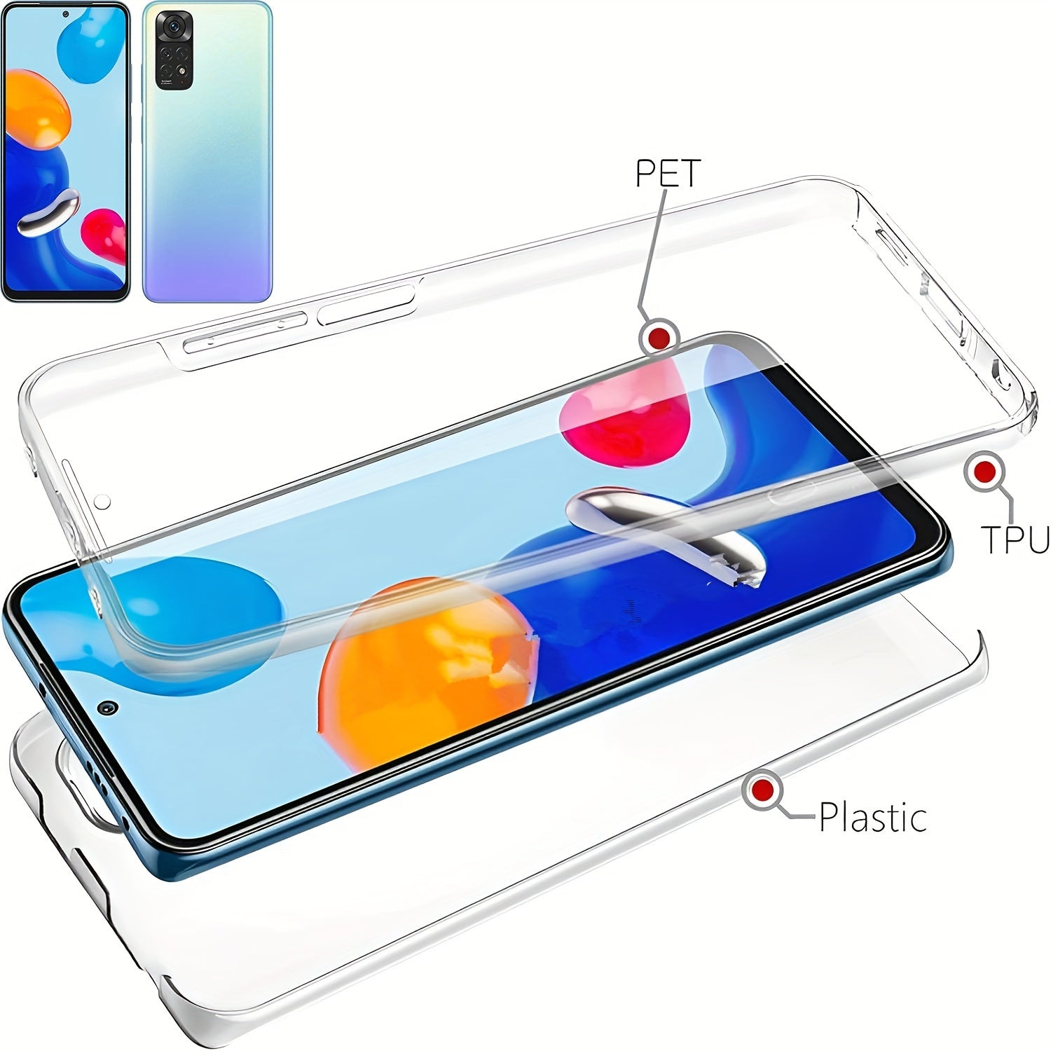 360 Full Body Phone Case for Xiaomi Models with Double Transparent Cover and Screen Protector