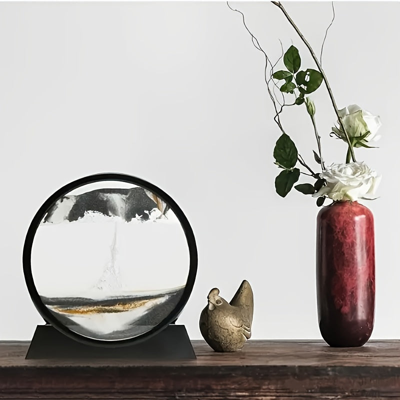 360-Degree Rotation Sand Painting Glass Art Decor Black Yellow Blue Purple